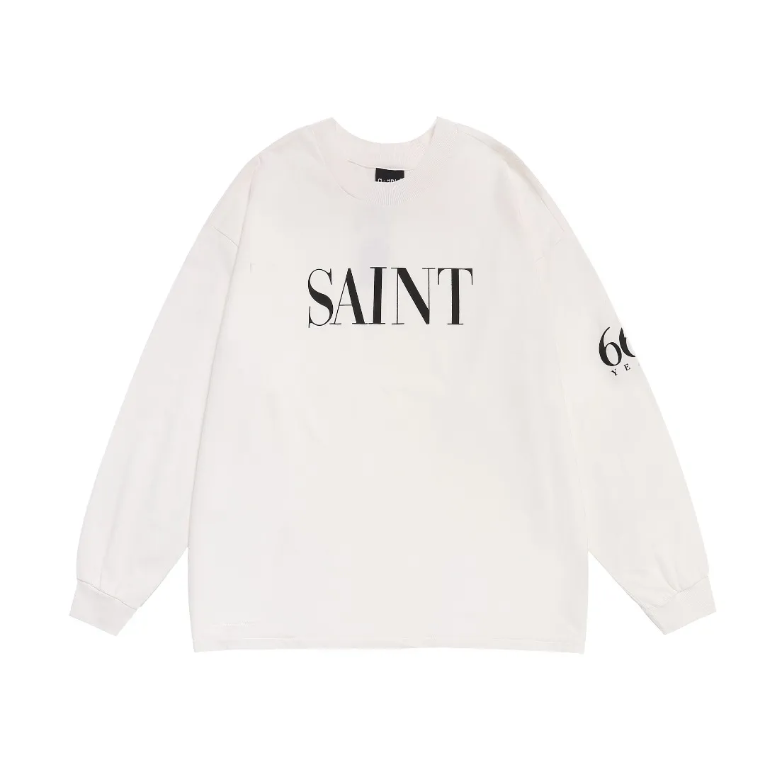 Trendy Saint Michael vintage printed SAINT letters on the chest, distressed long-sleeved loose T-shirt Fabric: 260g Style number: SM12 Size: S-M-L-XL Color: White Price: P144